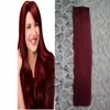 Grado 7a Capelli lisci malesi non trattati # 99J Nastro per vino rosso nelle estensioni dei capelli umani Nastro di trama della pelle in PU nelle estensioni dei capelli remy 100g