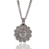 Fashion-Sunflower Hängsmycke Halsband för män Lyxig designer Mens Färgglada Bling Diamond Flower Pendants Cuban Link Kedja Halsband Smycken