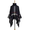 Kvinnor Plaid Cloak Höst Vinter Shawl High Collar Sweater Scarf Batwing Tassels Poncho för flicka Stickad Cape Outwear