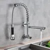 Wall Mounted Spring Kitchen Faucet Pull Down Sprayer Dual Spout Single Handle Mixer Tap Sink Faucet 360 Rotation Kitchen Faucets9275412