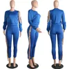 Plus Size Women Tassels Suits 2 PCS Set Fashion Dew Shoulder Top+Pants Casual Solid Color Tassels Outfits Sexy Night Club Wear Clothes 2070