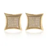 925 Sterling Silver Iced out CZ Premium Diamond Cluster Zirconia square 18K gold silver plated Stud Earrings for Men Hip Hop Jewel294P