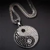 En acier inoxydable Tai Chi Pendant Pave Cz Stone Stone Chinese Style Yin Yang Collier Hip Hop Bijoux avec une chaîne de liaison cubaine de 24 pouces 9315898