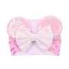 Big Bow Wide Haidband Cute Baby Girls Hair Accessories Sequined Mouse Ear Girl Pannband 16 Färger Ny design Holiday Makeup Costu2408788