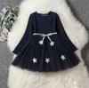 Nova Primavera Outono Meninas Do Bebê Vestido Crianças Manga Comprida Lace Tulle Estrelas Princesa Vestido Crianças Vestidos Casuais 14555