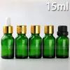 624 Pcs Lot vidro verde Dropper Bottles 15ml Óleo Essencial de vidro Pipeta Recipiente com Cap Black Cap de Ouro