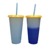 Plastic Magic Cup Temperatur Ändrad Färg Mugg Kallvatten Färg Byte Kaffekopp Vattenflaskor med strån Set 24oz