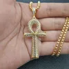 Vintage Cubic Zirconia Hiphop Cross Pendant Necklaces For Men Stainless Steel Jesus Jewelry Crystal 18K Gold Plated Life Key Neckl235g