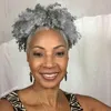 Custom two tone mixed Silver grey human hair Ponytail hairpiece Clip in afro kinky curly gray hair Ponytails Extensions drawstring ponytail