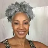 Hårstycke Grå Human Hair Ponytail Förlängning Dragkropp Voluminös Afro Curly Short High Gray Hair Ponytail för svarta kvinnor