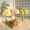 Hydrangea Rose Bunch Artifiical Hydrangea Rose Leaf DIY Flower Wall Home Wedding Party Decoration Bruid Bunch Silk Fake Flower