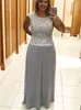 2020 Nyaste Elegant Plus Size Silver A-Line Chiffon Long Mother Dresses With Crystal Sash Formell Evening Prom Gowns