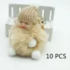 10 Pcs/Lot Sleeping Baby Doll Keychain Foot Doll Pompom Fake Rabbit Fur Ball Key Chain Car Keyring Women Key Holder Bag Charm