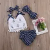 2020 Rompers Clothes Sets Anchors Bow Top+Polka Dot Briefs+Head band 3pcs Sleeveless Outfits Set Summer Fashion Baby Girls