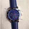 NY DESIGH 42mm British Style Dress Mens Watches Quartz Battery Chrono Men Watch Gold Case Blue Leather Strap Wriswatches340o