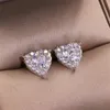 Luxury Jewelry Real 925 Sterling Silver Girl Pear Cut White Topaz CZ Diamond Simple Fine Party Women Wedding Heart Stud Earring Gift