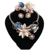 Nouveaux ensembles de bijoux de mariée couleur or strass collier Bracelet bague boucles d'oreilles ensembles pour femmes accessoires de mariage