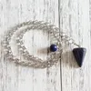 Natural Gemstone Stone Pendant Necklace Crystal Chakra Reiki Healing Stone Silver Link Chain Hexagonal Prisme Cone Pendulum Charm Jewelry