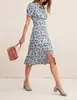 2019 Sommarfall Blomstryck Kortärmad Peter Pan Collar Midi Dress Kvinnor Mode Klänningar JL0514M73159