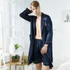 2020 새로운 남성 라운지 잠옷 가짜 실크 나이트웨어 남성용 편안한 목욕 가운 귀족 드레싱 가운 남자 수면복