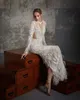 Lior Charchy Mermaid Wedding Dresses Jewel Neck Back Split Lace Appliques Feather Luxury Bridal Gowns Long Sleeve Beach Wedding Dr260P