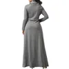 Women Sleeve Large Elegant Long Maxi Dress Autumn Warm Turtleneck Woman Clothing with Pocket Plus Size Bigsweety