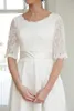 2019 novo laço do vintage curto modesto vestido de noiva com mangas meia jóia do joelho na altura do joelho recepção informal vestidos de noiva com faixa