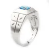 Natural Blue Topaz Mężczyźni Ring Cross 925 Sterling Silver 6mm Gemstone Grudzień Birthstone Urodziny Prezent R510BTN