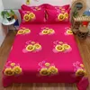 100 algodão 4 pcs linda flor rosa flor rosa girassol conjunto de cama amarelo rainha capa de duveta de ganso plana e fronhas