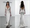 2019 Pnina Tornai Sereia Vestidos De Noiva V Pescoço Renda Vestidos Noiva Plus Size Mangas compridas Vestido de noiva