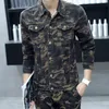 Spring New Fashion Mens Sets Camouflage Long Sleeve Man Jeans Coat Biker Elasitc Waist Full Length Denim Trousers