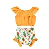 Roupas de bebê menina criança verão conjuntos de roupas fora do ombro camisa cactus print shorts 2 pçs conjunto sem mangas babados calças curtas outfits 4029400