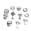 Set di anelli a nocca in argento con incisione a diamante retrò con pietre preziose stellate, set da 11 pezzi boho può essere sovrapposto all'anello femminile