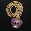 Forma-Ouro 18K Hip Hop Esqueleto personalizado Corrente quebrada Coração colar colorido para fora congelado roxo CZ Cubic Zircon para homens e mulheres