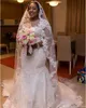 Robes de mariée sirène africaine grande taille bijou 3/4 manches longues balayage train illusion corsage appliques perles chapelle pays robes de mariée