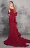 Elagent robe de bal sirène rouge foncé sans manches épaule Satin nœud grande taille robe de soirée balayage train robe formelle ogstuff robes de soirée￩e