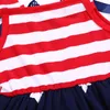 2019 Independence Day Girls Summer Dress Kids Cloth Condole belt stripes bow stars cotton ruffles Dress Children Boutique Clothing