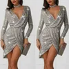 Women Sequin Dresses Lighting Sparkly Bodycon Dress Sexy Split Night Dresses Autumn Long Sleeves Midi Party Dress For Laides