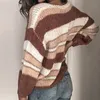 Lipswag Sexy V-hals Herfst Trui Dames 2019 Winter Patchwork Gestreepte Knit Pullover Plus Size Casual Lange Mouw Trek Jumper