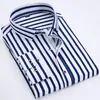 2019 Mäns Business Casual Long-Sleeved Classic Striped Men's Social Dress Shirt Röd och Blå Stor Storlek M-4 XL