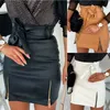 Kjolar Kvinnor Mini Skirt Slim Penna Skirt Hög midja PU Läder Bodycon Ropa Mujer