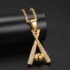 18K Gold Baseball Pendant Necklace 316L Stainess Steel Pendant Necklace Baseball bat Pendant 24inch Rope Chain