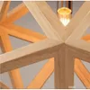 RH Loft LED Pendant Light Wood Drop Light Hexahedron Shaped Hanging Lamp for Living Room Dining Room