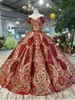 高級ゴールドスパンコールボールガウンQuinceaneraドレスレースアップリケパティードレス恋人輝き甘い甘い16 vestidos de 15Años