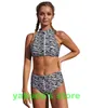 yakuda Discount 2024 swimwear girl sport Bikinis set beach print with steel bracket gathered bikini high waist split yakuda zipper vest sexy stripe