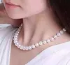 9-10mm Natural South Seas White Pearl Necklace 17inch 14K guldlås