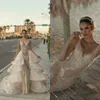 Champán Julie Vino Sirena Vestidos de novia con trenes desmontables Beads de encaje Overkirt Vestido de boda Tren de barrido Robes de lujo de Mariée