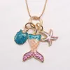 Мода хвост русалки кулон ожерелье шарма малыша ожерелье золотую цепочку с морскими звездами / оболочки конструкции для подарка ребенку девочек партии