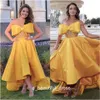 Sweetheart Big Bow Evening Party Jurken Modest Goud Hoge Lage Puffy Rok Vlek Illusie Bodice Gelegenheid Formele Prom Gowns ED1142