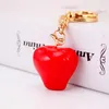 Rhinestone Key Ring Red Green Enamel Apple 3D Fruit Jewelry Keychain Women Key Holder Chain Ring Car Bag Pendant